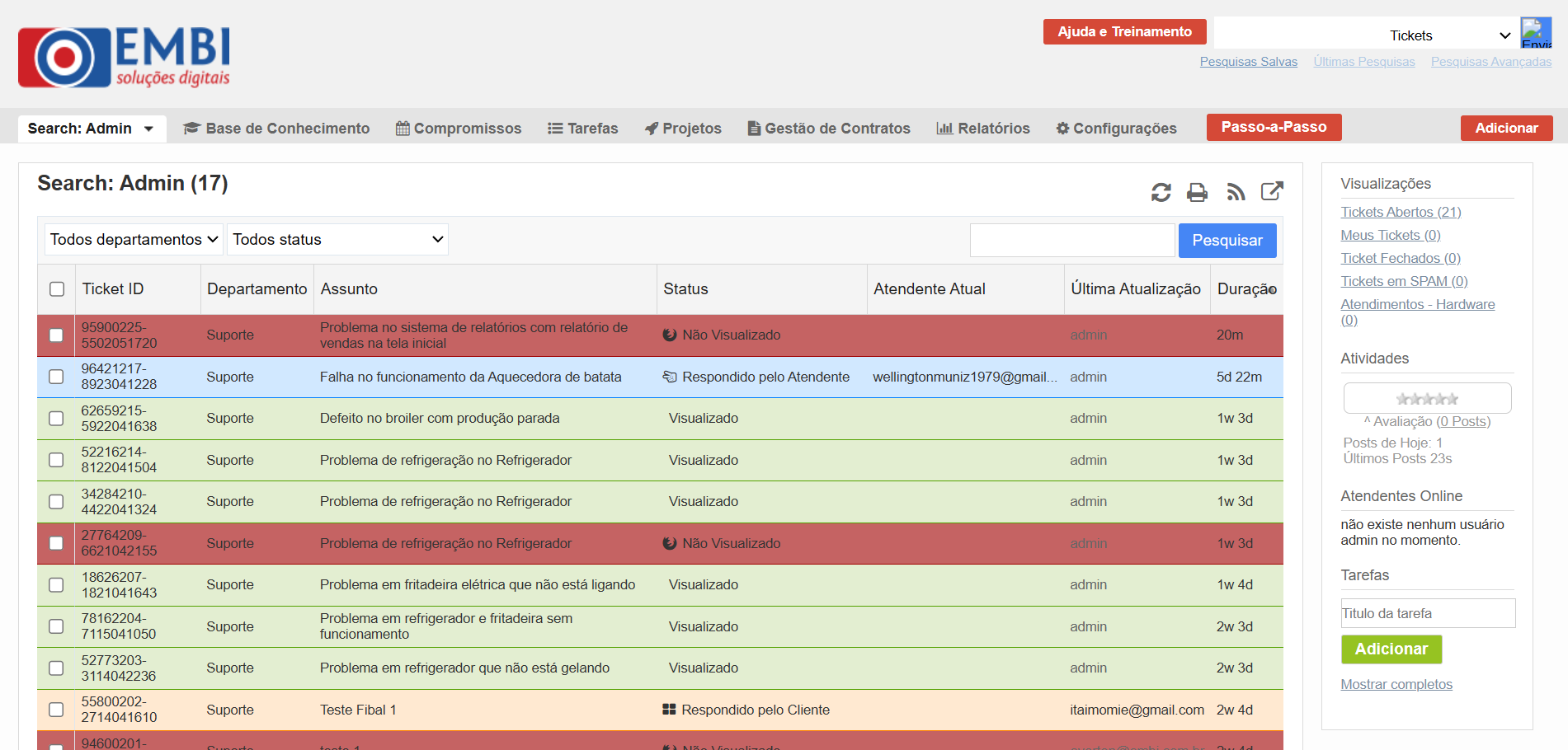 Painel de chamados EMBI Helpdesk